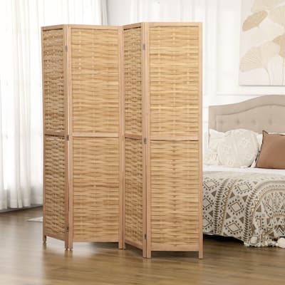 4 Panel 5.5' Tall Bamboo Portable Folding Privacy Screens for Home Offic