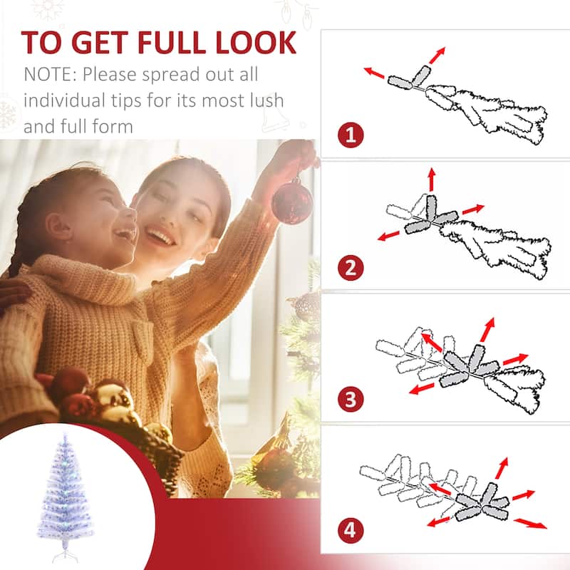 HOMCOM Icy-Blue and White Christmas Tree with Lights, Prelit Christmas Tree 5 ft., Faux Small Christmas Tree with Stand