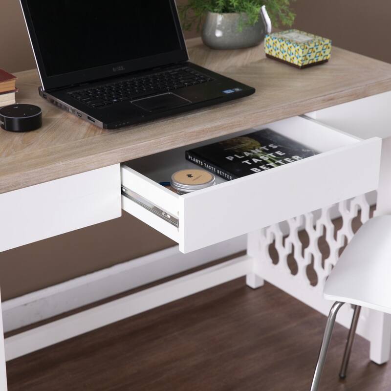 43" Natural and White Writing Desk with Drawer