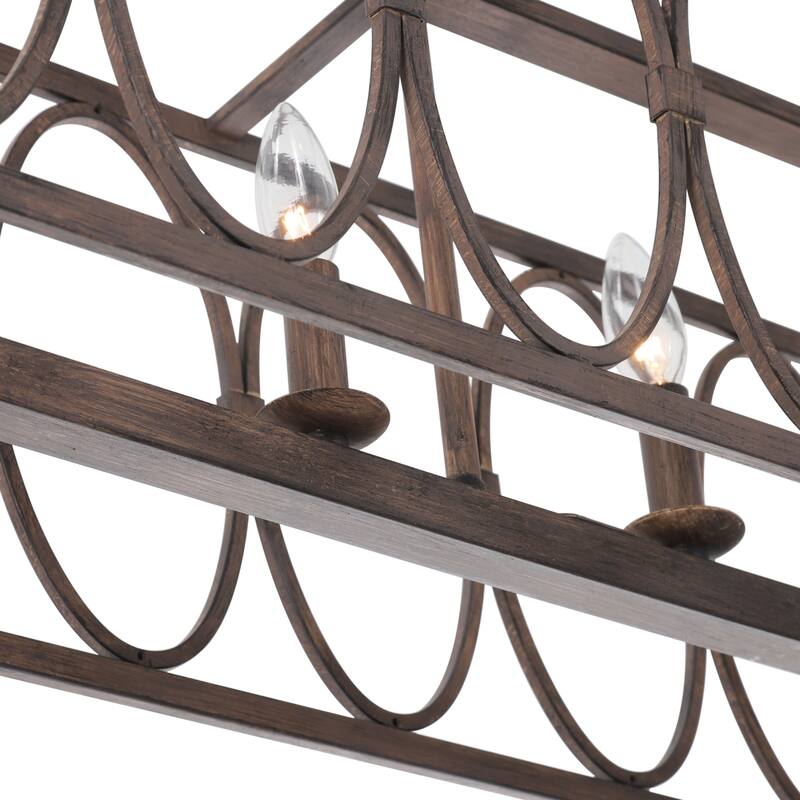 6-light Antique Wood Linear Chandelier/ Island Fixture