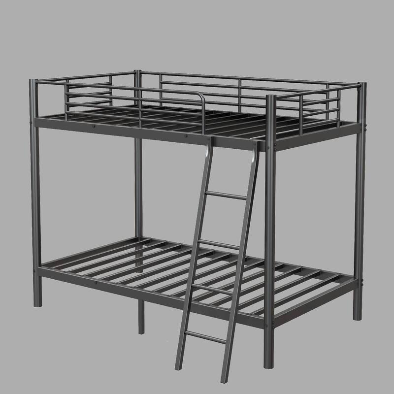 Durable Twin Over Twin Metal Bunk Bed for Kids Bedroom, Platform Bed with Fixed Slats - Black - Twin