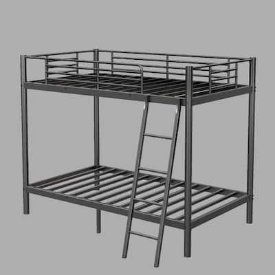 Durable Twin Over Twin Metal Bunk Bed for Kids Bedroom, Platform Bed with Fixed Slats