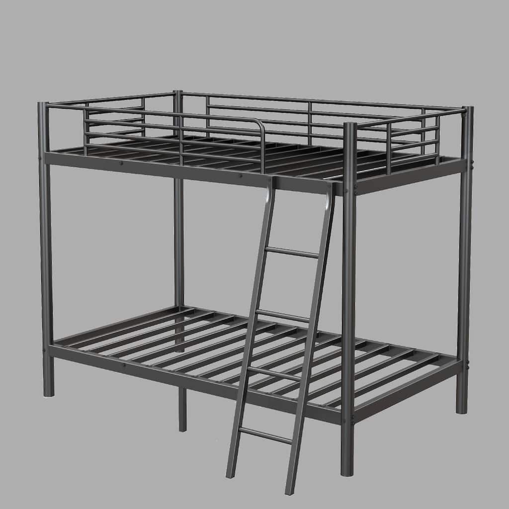 Durable Twin Over Twin Metal Bunk Bed for Kids Bedroom, Platform Bed with Fixed Slats