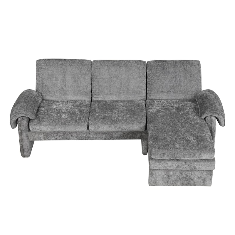 94.1" Convertible Futon Sofa Bed, Adjustable Backrest, Reversible Chaise, Detachable Pillows, Gray Chenille, Living Room
