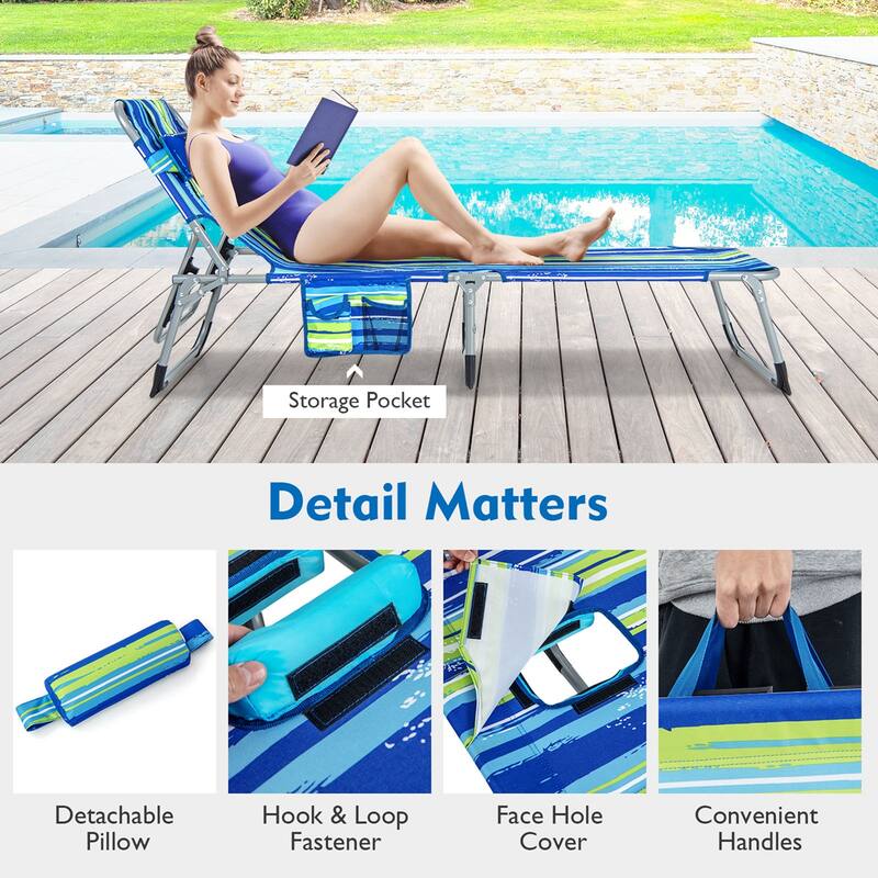 Goplus Outdoor Beach Lounge Chair Folding Chaise Lounge with Pillow - See Details