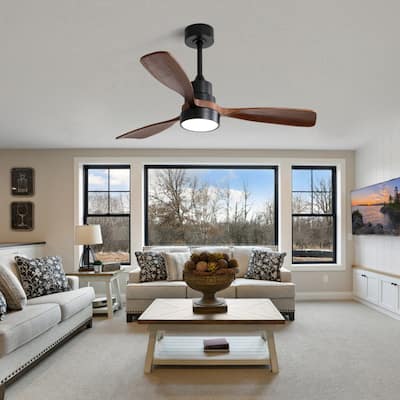 48in Walnut Wood Ceiling Fan with LED Light & Remote - 48