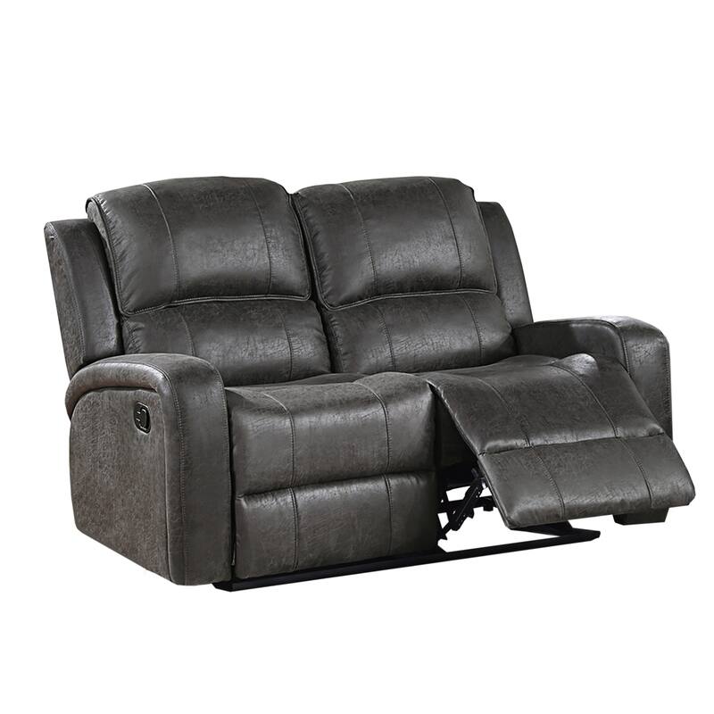 Leather-Like Fabric Upholstered Manual Motion Loveseat - Smoke