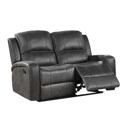 Leather-Like Fabric Upholstered Manual Motion Loveseat