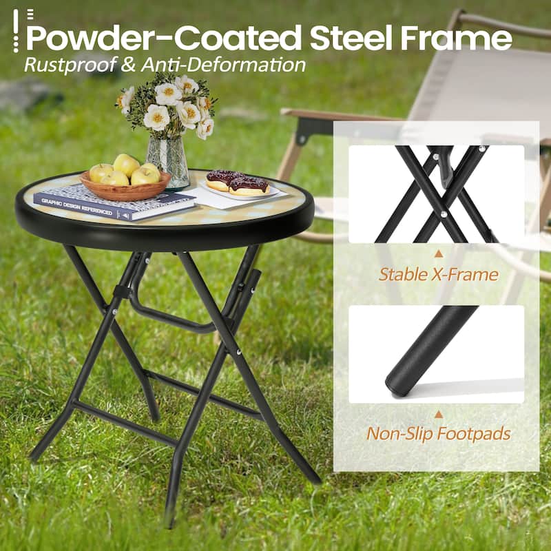 Crestlive Outdoor Side Table Patio Small Folding Table with Tempered Glass Table Top