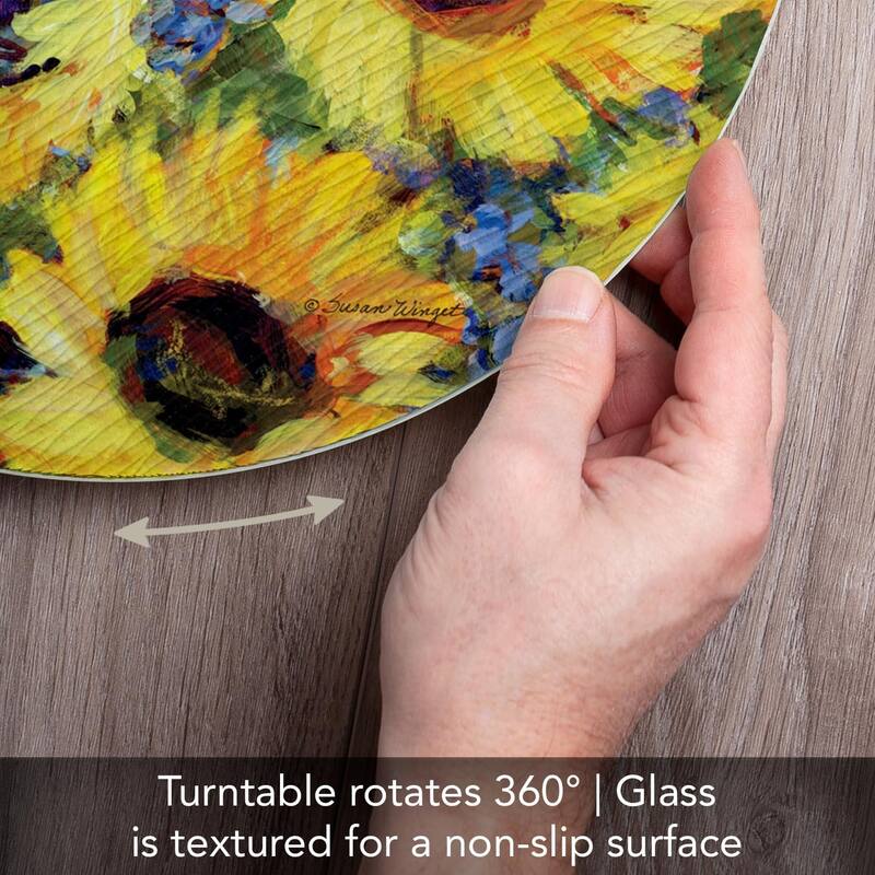 Gallery Sunflower 4mm Heat Tolerant Tempered Glass Lazy Susan Turntable 13" Diameter Cake Plate Condiment Caddy Pizza Server