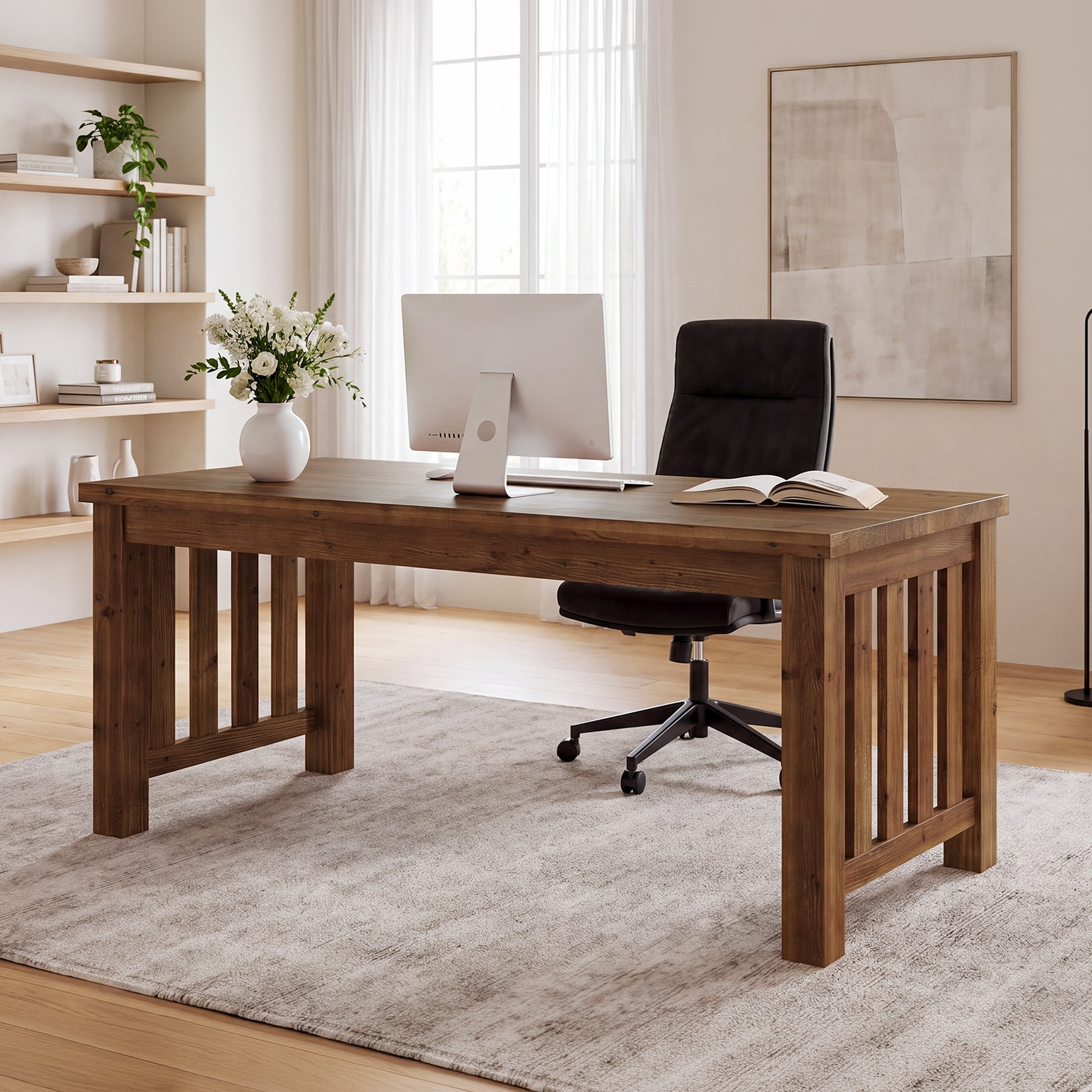 Solid Wood 63-Inch Rustic Home Office Computer Desk