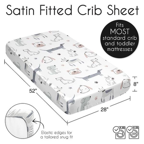 Sweet Jojo Designs Dog Boy Girl Unisex/Gender Neutral Satin Fitted Crib Sheet Grey Taupe Blue Modern Puppy Pet Watercolor Paw