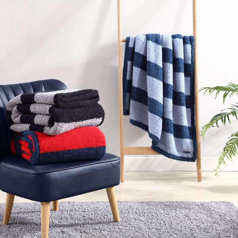 Nautica Lawndale Ultra Soft Plush Sherpa Striped Throw Blanket