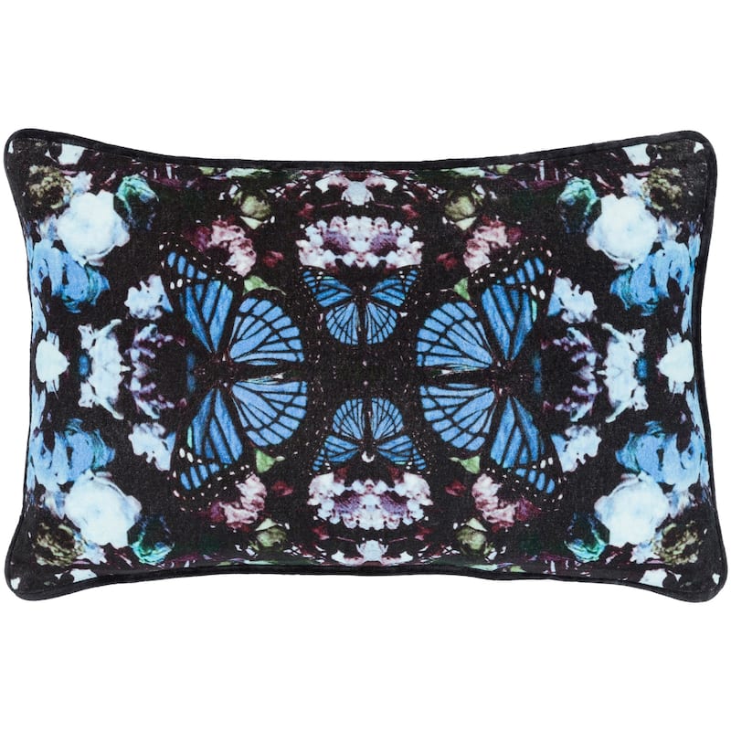 Gracelyn Blue Velvet Boho Kaleidoscope Feather Down Throw Pillow (13" x 19")