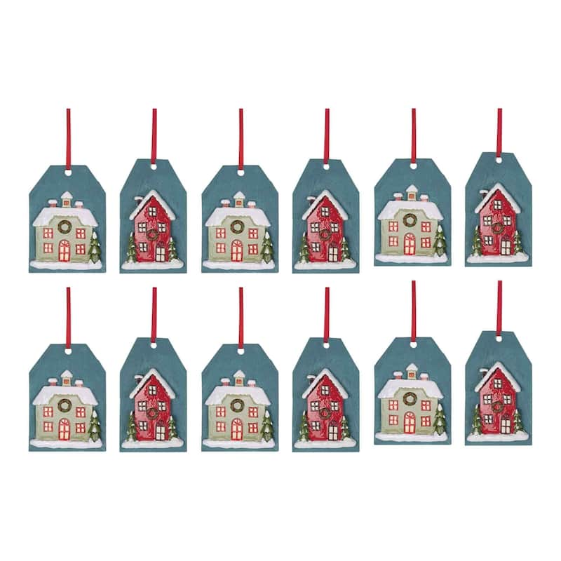 Set of 6 Winter House Tag Christmas Ornaments 5.5"