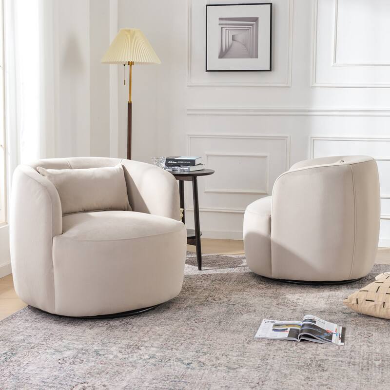 KINWELL 34" Wide Velvet Upholstered Swivel Accent Chair with Toss Pillow
