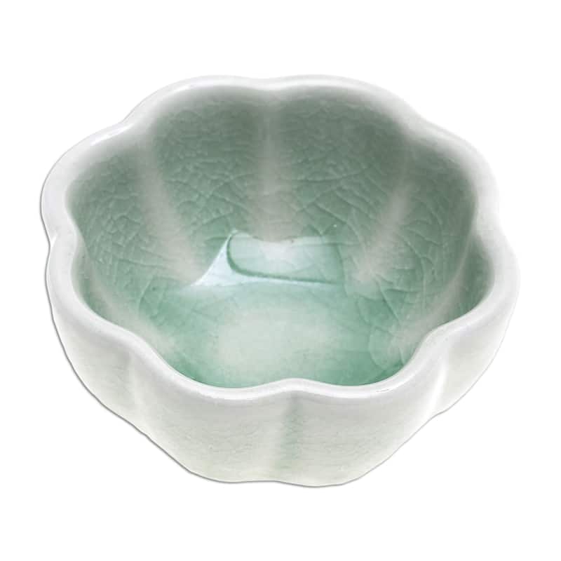 Novica Handmade Flower Bloom In Green Ceramic Pinch Bowl