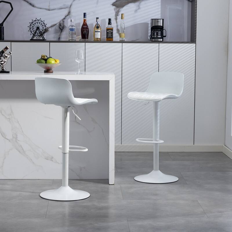 Adjustable Swivel Bar Stools Set of 2 - Modern Counter Height Kitchen Island Chairs with Back Support - White