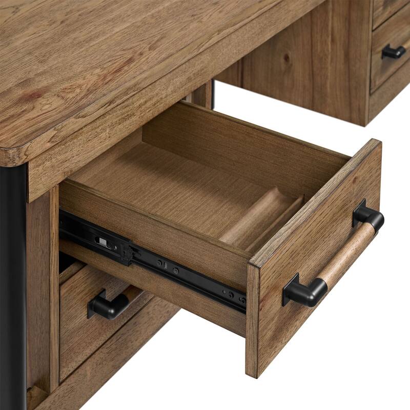 Norcross 60" Hickory Veneer Writing Desk, Brown and Black