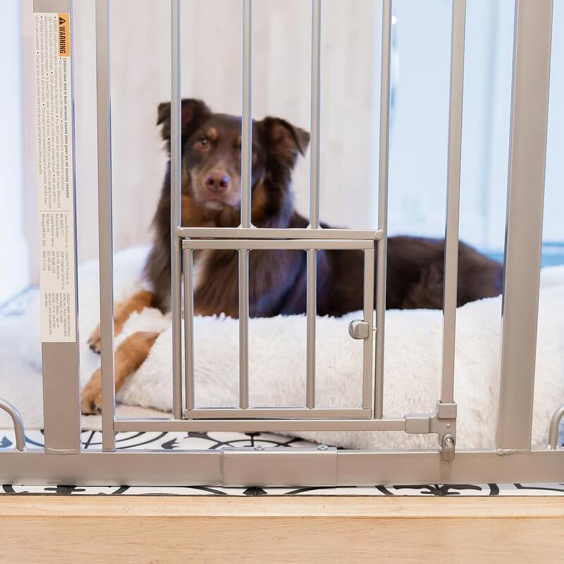 Extra Tall Walk Through Pet Gate with Small Pet Door, 2936.5in W x