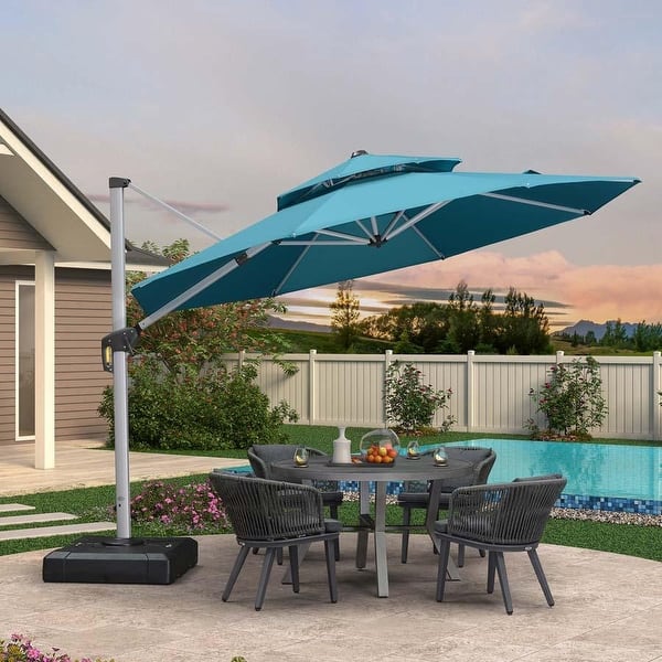 PURPLE LEAF 11 ft Large Patio Umbrella, Cantilever Outdoor Dining Umbrella with UV Protection, Turquoise Blue
