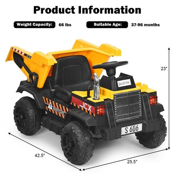 12V Battery Kids Ride On Dump Truck with Electric Bucket - 42.5" x 25.5" x 23" (L x W x H)