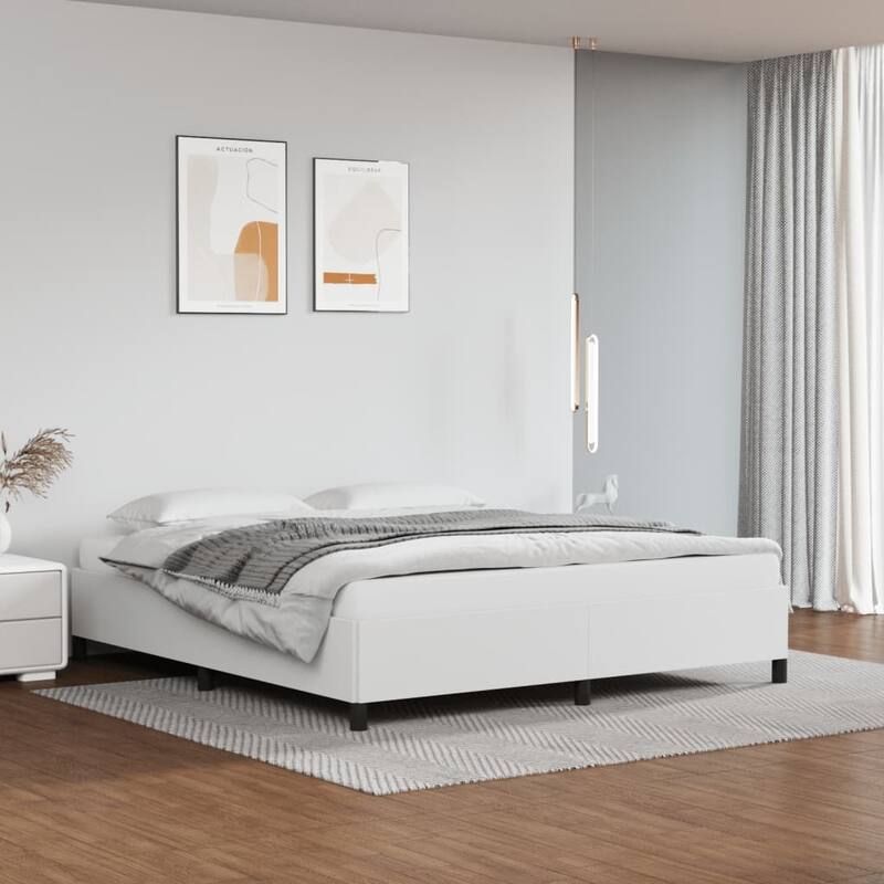 vidaXL Bed Frame, Faux Leather, No Mattress - Dark Gray - King