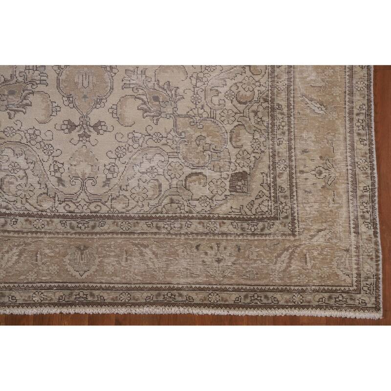 Beige Distressed Tabriz Persian Vintage Rug Handmade Wool Carpet - 6'6" x 9'3"