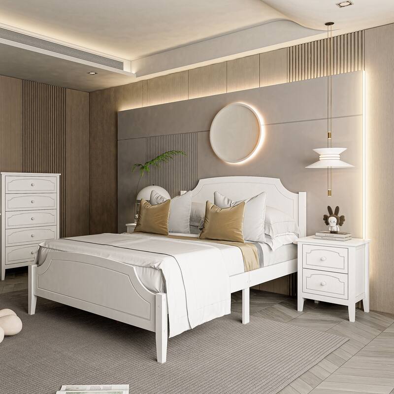 White Contemporary Roman Style, Solid Wood Bed