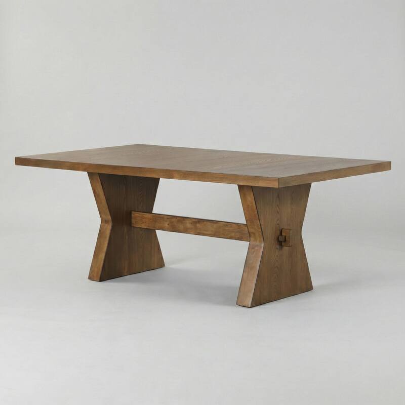 Furniture of America Synosin Farmhouse Rustic Oak 78-inch Wood Dining Table with Trestle Base