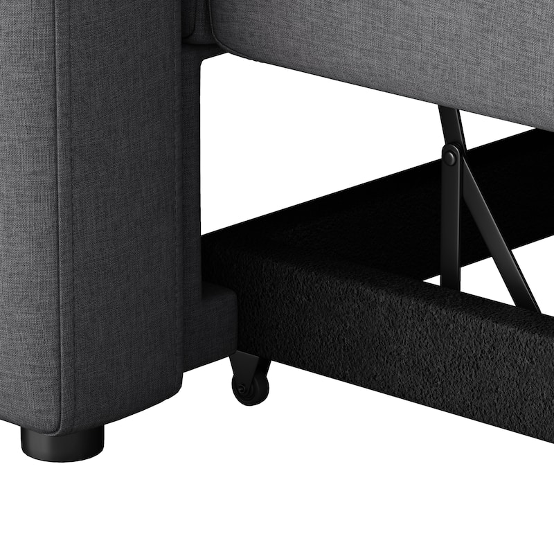 Upholstery Sleeper Sectional Sofa Grey with Storage Space, 2 Tossing Cushions