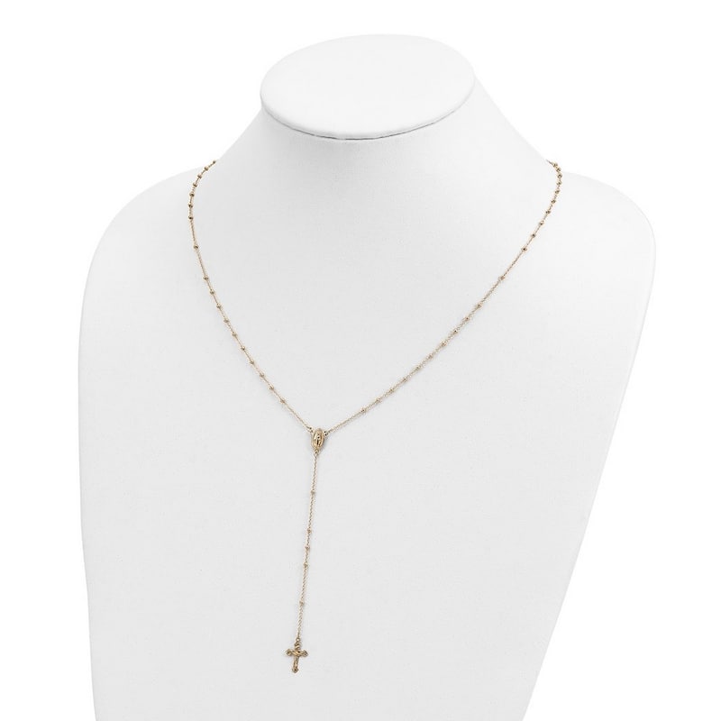 Curata 14k Yellow Gold Polished Long Crucifix Cross Rosary Necklace, 19.5"