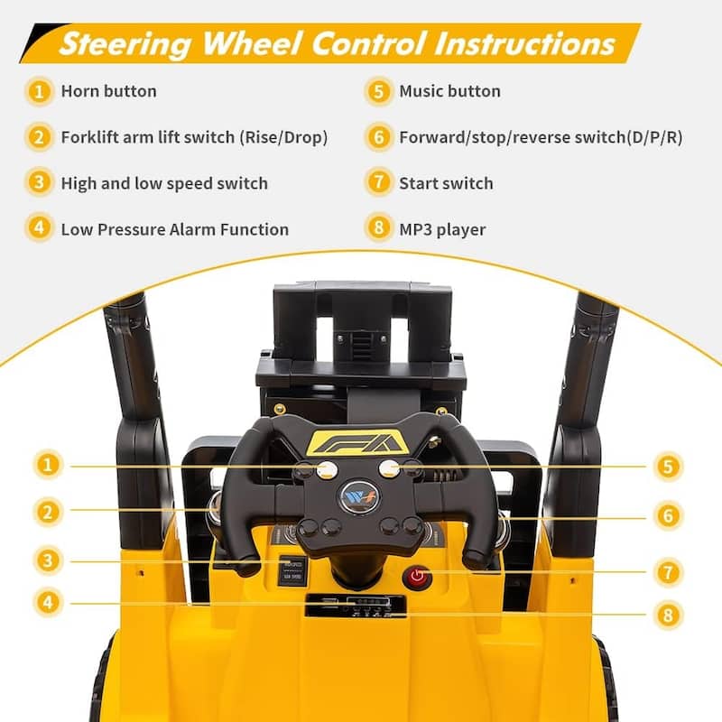 12V Ride-On Forklift for Kids, Electric Construction Car with Remote Control, Liftable Fork and Pallet
