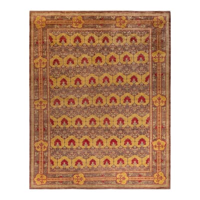 Overton Hand Knotted Wool Vintage Inspired Modern Contemporary Arts & Crafts Gray Area Rug - 9' 10" x 12' 6"