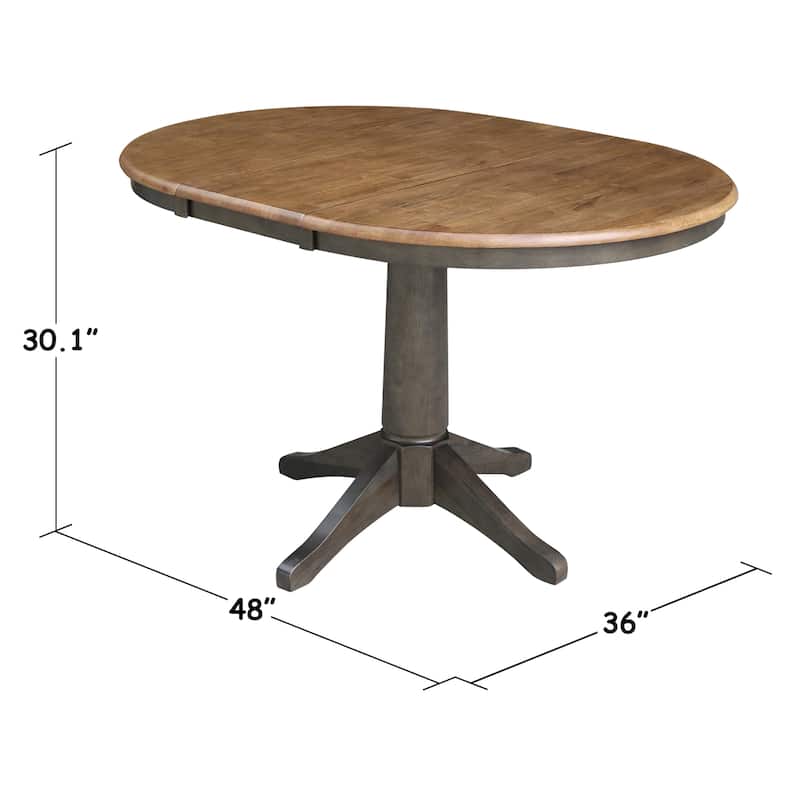36" Round Top Pedestal Table with 12" leaf - 30.1"H - Dining Height in Hickory and Washed Coal