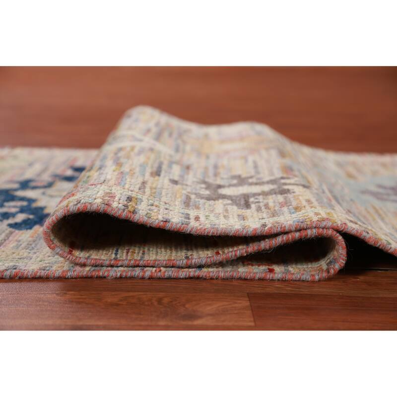 Hand Knotted Oriental 100% Wool Carpet Transitional Floral Multi-Colored Oushak Runner Rug - 9' 3'' X 2' 5''