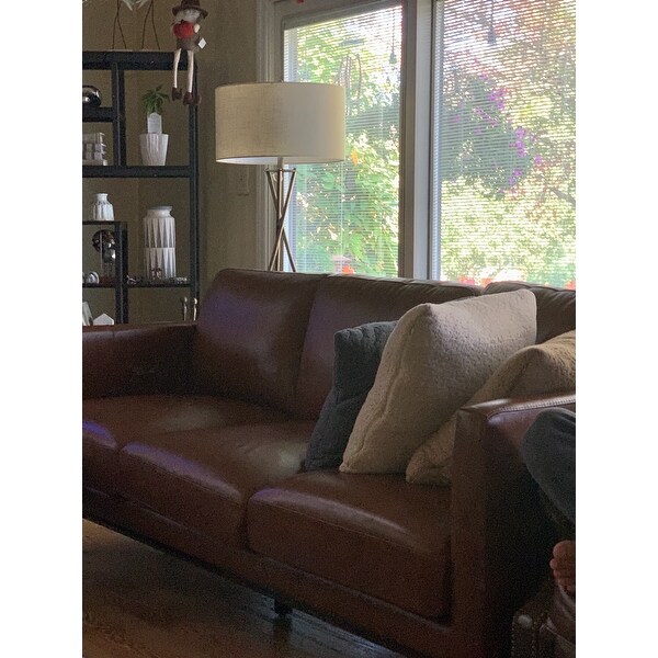 Abbyson Woodstock Mid Century Top Grain Leather Sofa Camel