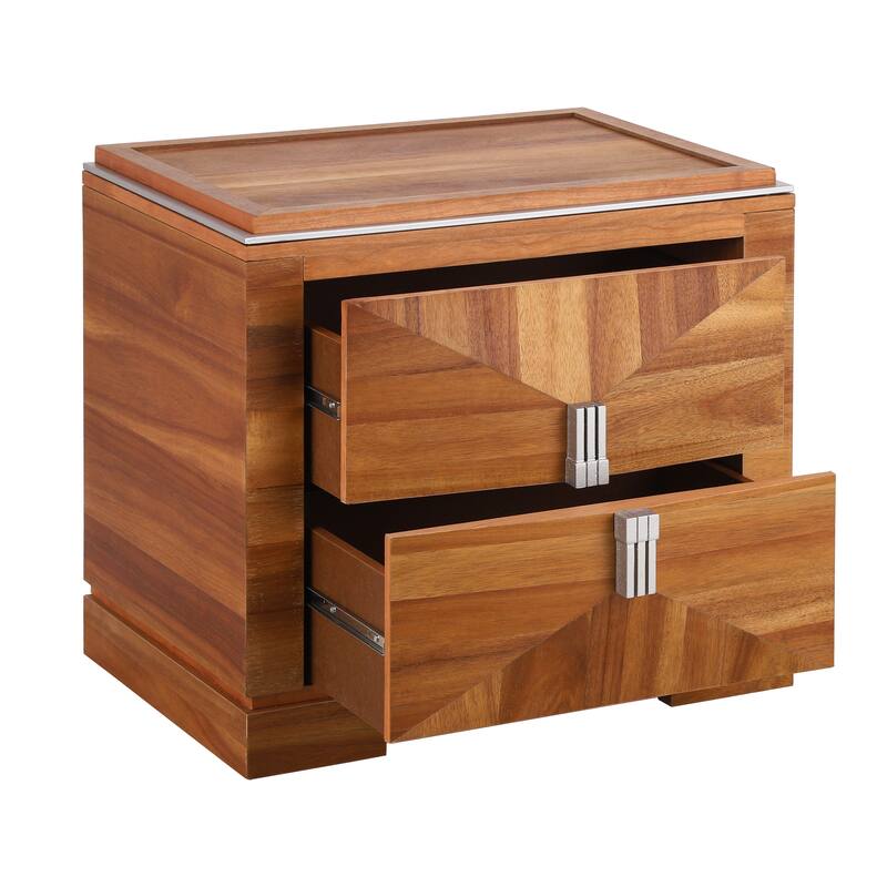 Mid-Century Modern Nightstand for Bedroom, 2 Drawers Sofa Side Table, Wooden Diamond Shaped Bedside Table