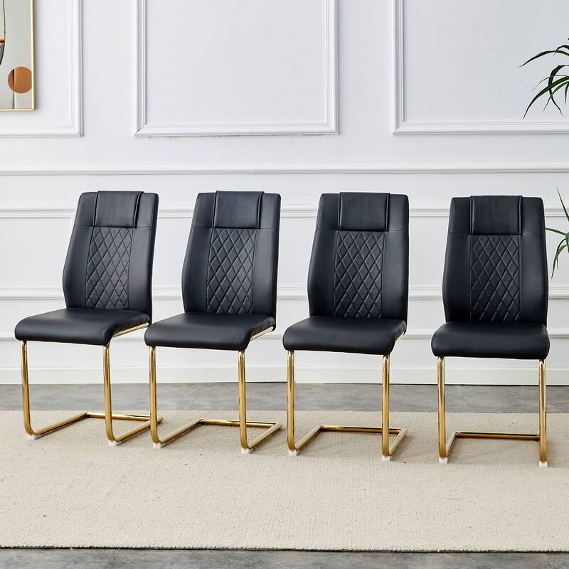 Roomfitters Faux Leather Dining Chairs with Cushions and Metal Legs, Set of 4 Side Chairs for Home or Office
