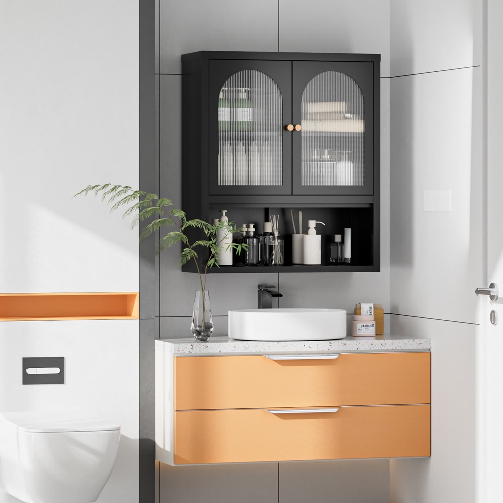 Wall Mounted Metal Bathroom Storage Cabinet with 2 Glass Doors & Adjustable Shelves