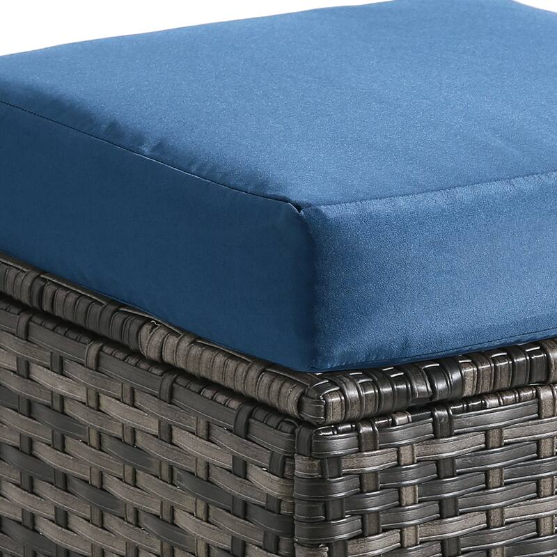 Outdoor 17.7" W Square Rattan Ottoman Patio Ottoman with Seat Cushion