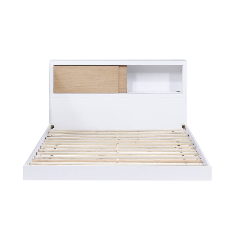 White Full Bed Bookcase Headboard with Storage for Youth Bedroom