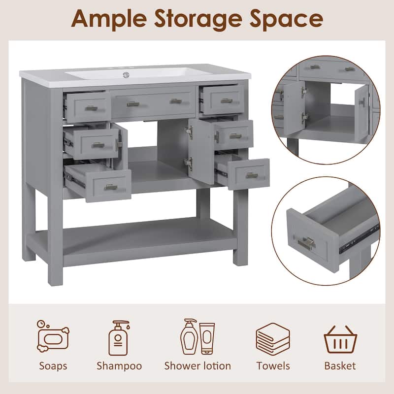 36'' Freestanding Bathroom Vanity Set with Integrated Ceramic Sink and Drawers - 36'' X 34''