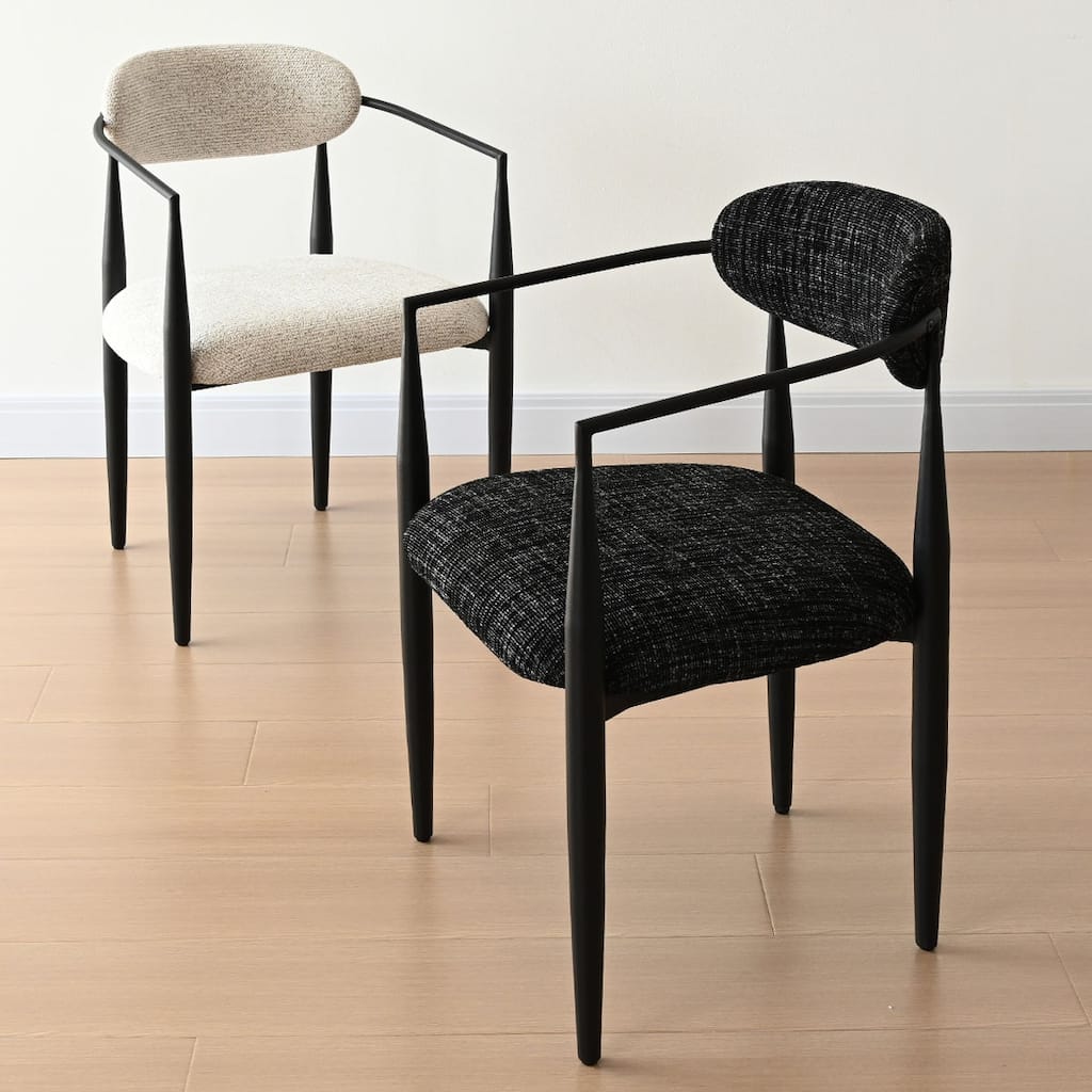 Modern Upholstered Armchairs With Black Metal Frame (Set of 2)