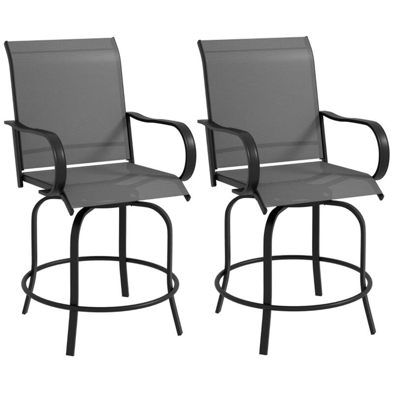 Mesh Swivel Bar Stools with Steel Frame and Armrests Set of 2 - 26.75" W x 29.5" D x 48.5" H - Grey