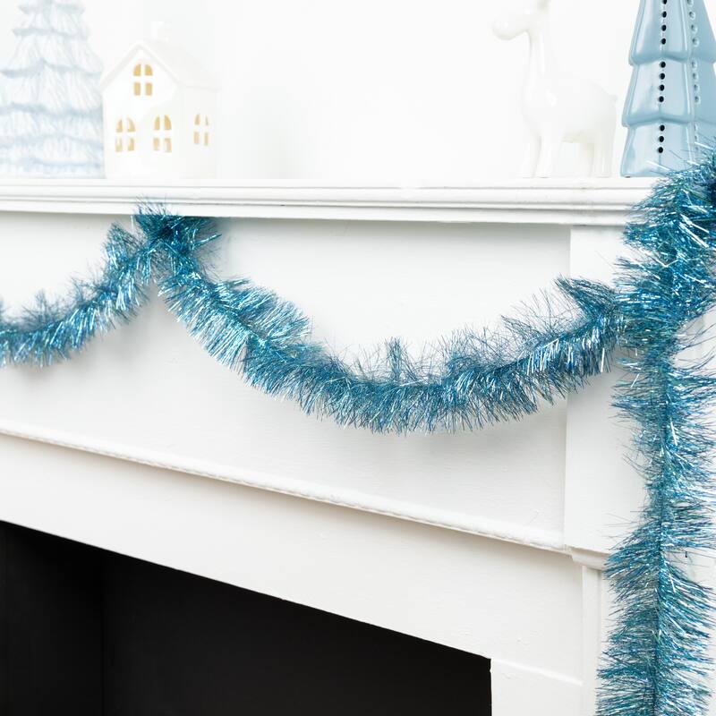 Shiny Two-Tone Tinsel Christmas Garland - 18' X 2" - Light Blue
