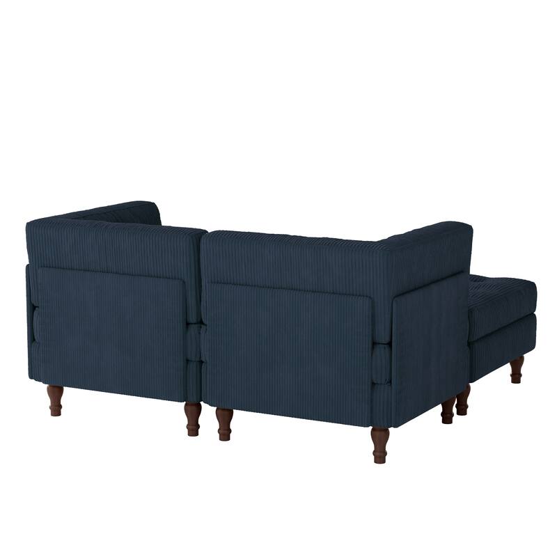 Corduroy Upholstered Modular Corner Sectional Sofa with Reversible Ottoman