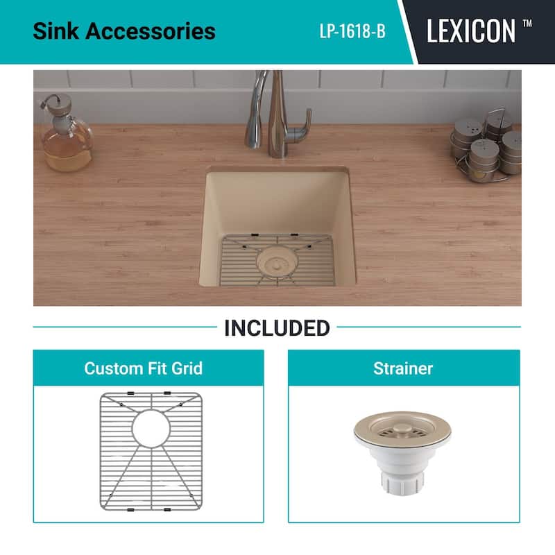 16" x 18" Quartz Single Bowl Kitchen Sink, Drop-In/Undermount, Granite Composite with Steel Grids & Basket Strainer,...