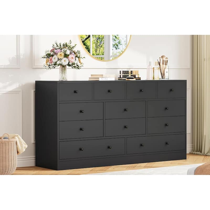 Dresser for Bedroom,12 Drawer Dressers & Chests of Drawers, Wood Storage Drawer Dresser with Power Outlet