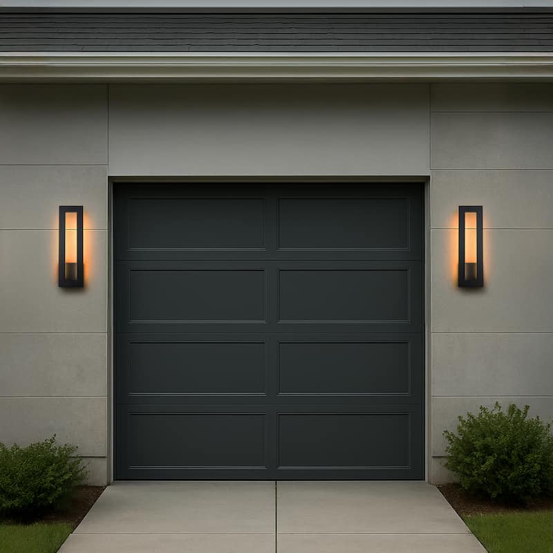 Modern Outdoor Integrated LED Matte Black Wall Light 24W with Frosted Acrylic Shade Up/Down Wall Mount for Porch Patio (2 Pack)